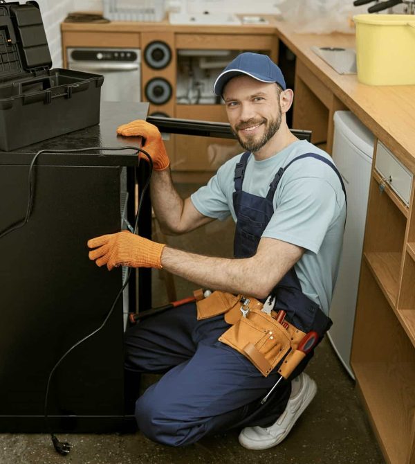 joyful-young-man-fixing-fridge-in-kitchen